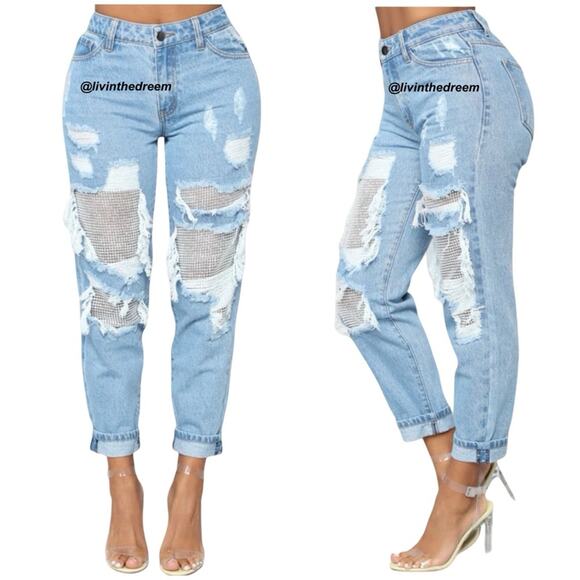 Fashion Nova Best Of You Boyfriend Jeans - Medium Blue Wash SZ 9 $55 - Picture 2 of 15